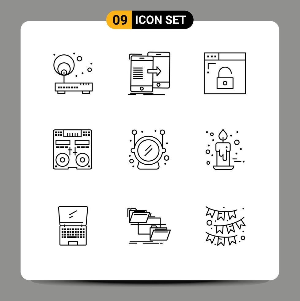 Outline Pack of 9 Universal Symbols of mixer console synchronization cd privacy Editable Vector Design Elements