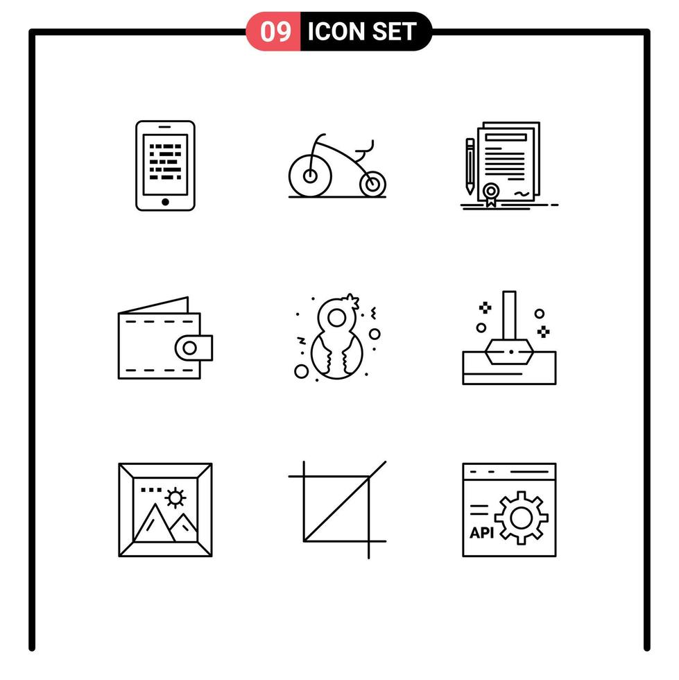 Modern Set of 9 Outlines Pictograph of eight march purse business money document Editable Vector Design Elements