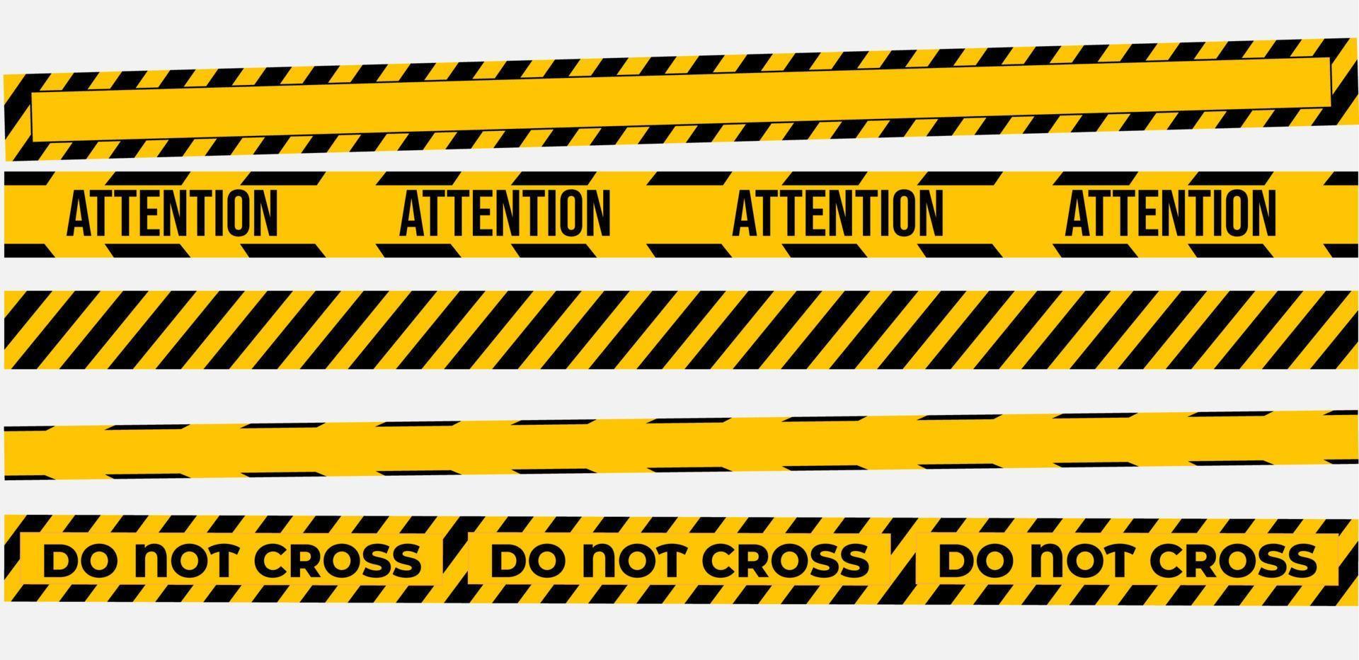 Warning tapes set for construction and crime. Vector illustaration. Yellow security warning tapes set Caution