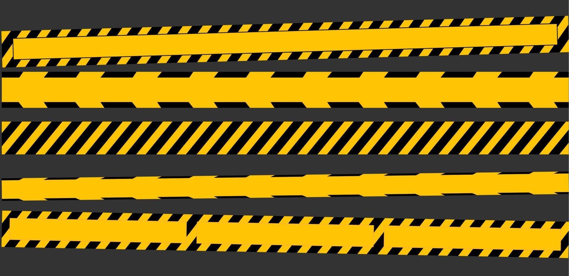Warning tapes set for construction and crime. Vector illustaration. Yellow security warning tapes set Caution