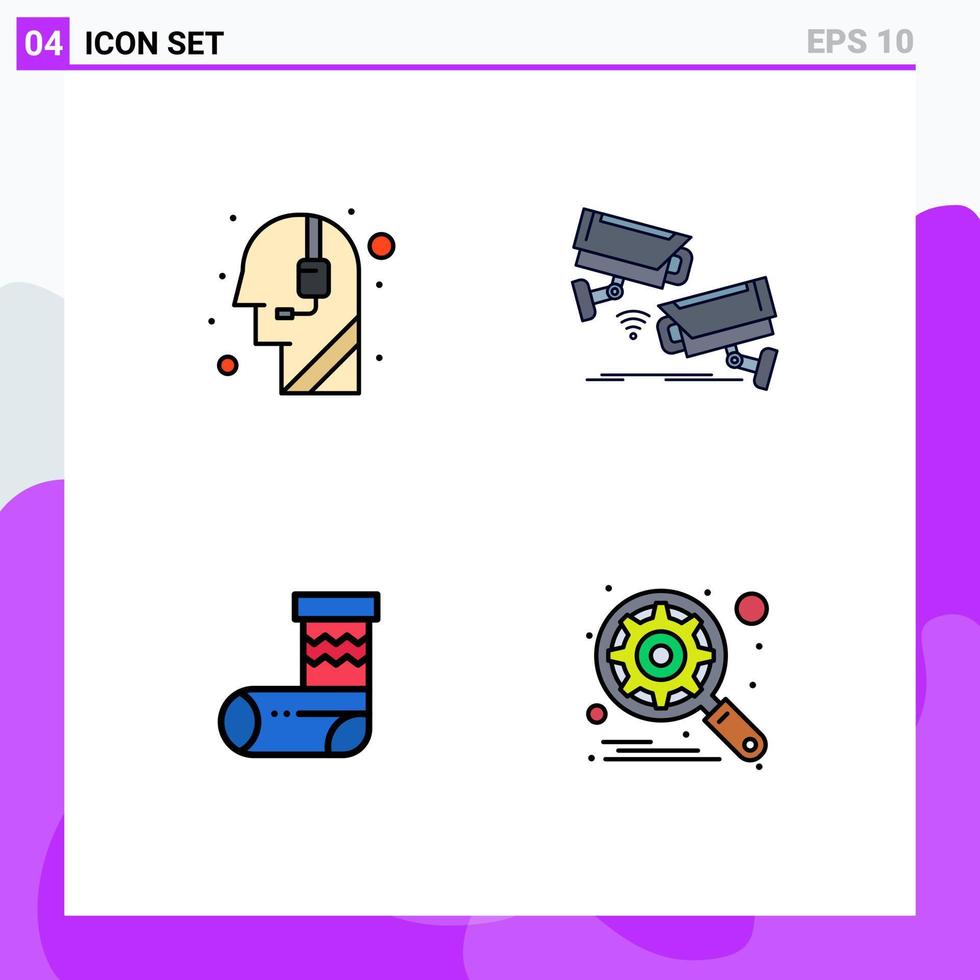 User Interface Pack of 4 Basic Filledline Flat Colors of assistance celebration call centre security festivity Editable Vector Design Elements