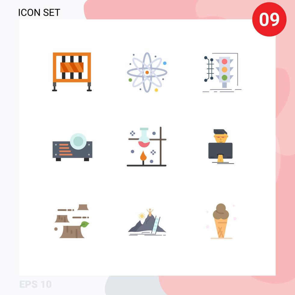 Set of 9 Vector Flat Colors on Grid for science laboratory management projector device Editable Vector Design Elements