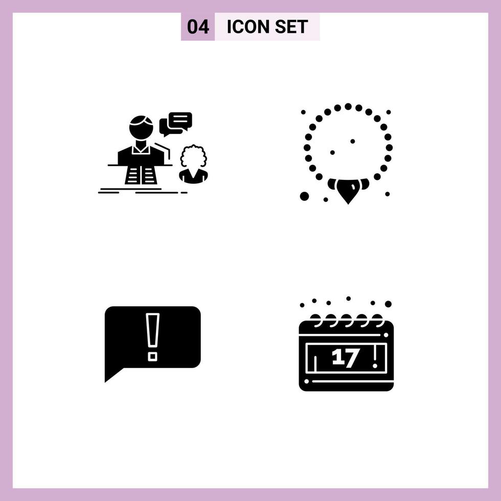 Pack of 4 Modern Solid Glyphs Signs and Symbols for Web Print Media such as consultation error contact jewelry ui Editable Vector Design Elements