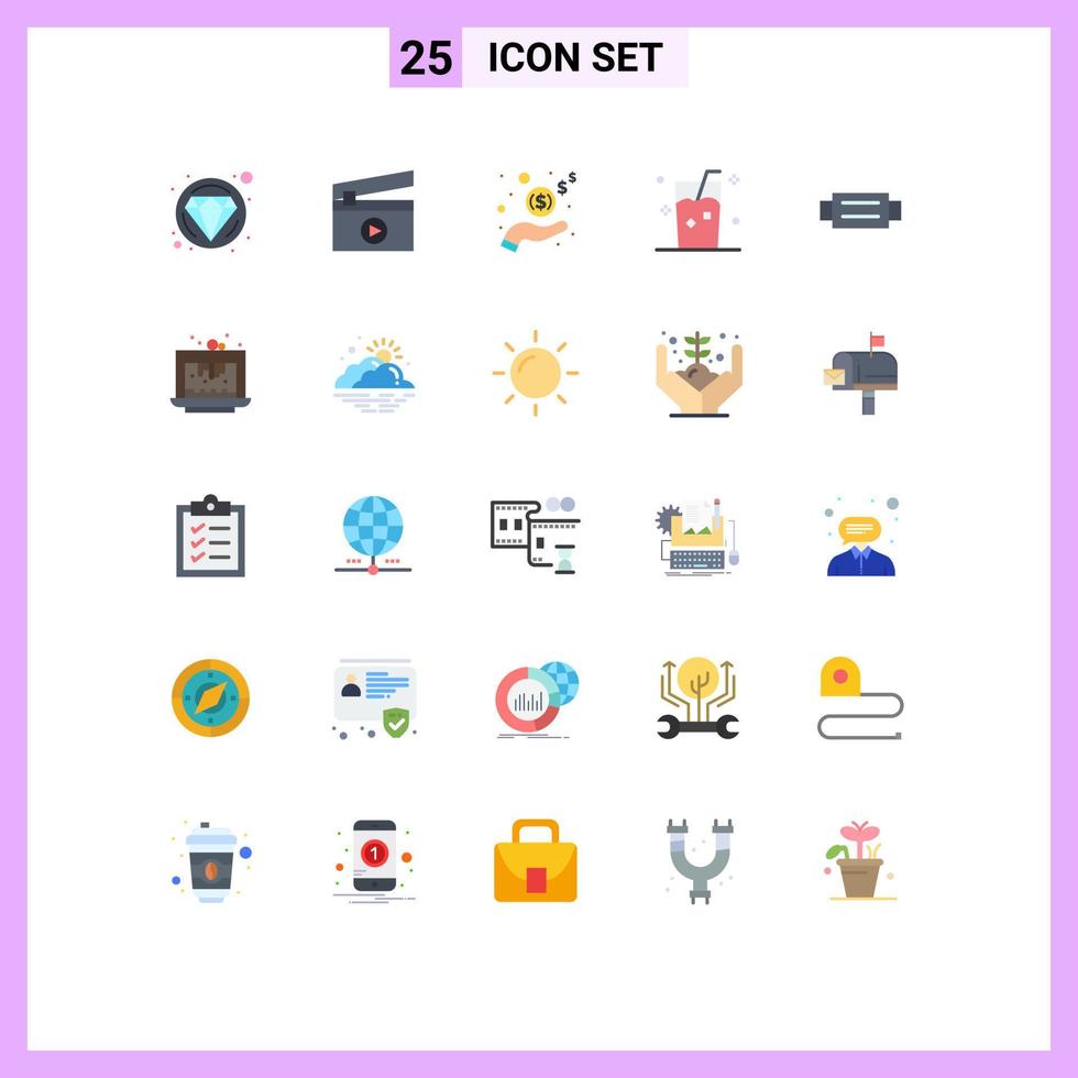 Pack of 25 Modern Flat Colors Signs and Symbols for Web Print Media such as fashion accessories money summer ice Editable Vector Design Elements