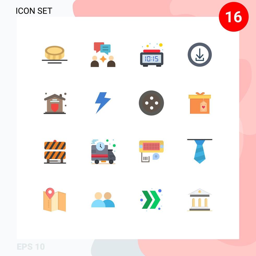 conjunto de pictogramas de 16 colores planos simples de seguro de seguridad digital descargamos paquete editable de elementos de diseño de vectores creativos
