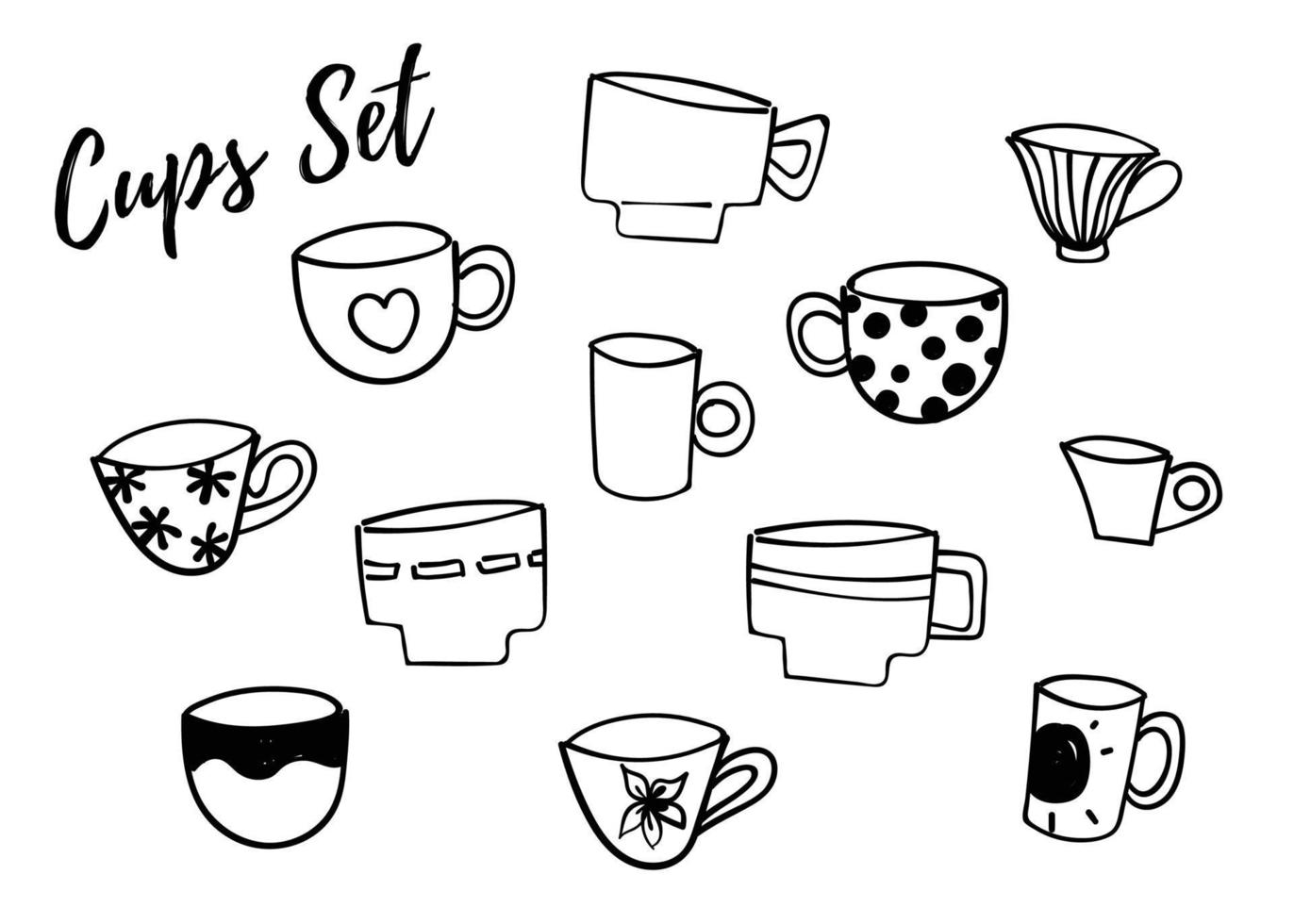 Cups set. Doodle style vector