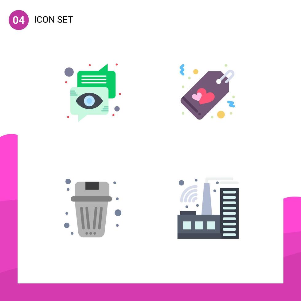 4 Thematic Vector Flat Icons and Editable Symbols of bubble basket eye love delete Editable Vector Design Elements