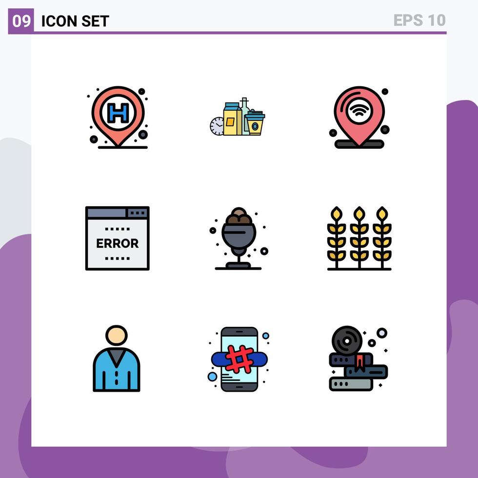 Group of 9 Filledline Flat Colors Signs and Symbols for page media coffee error iot Editable Vector Design Elements