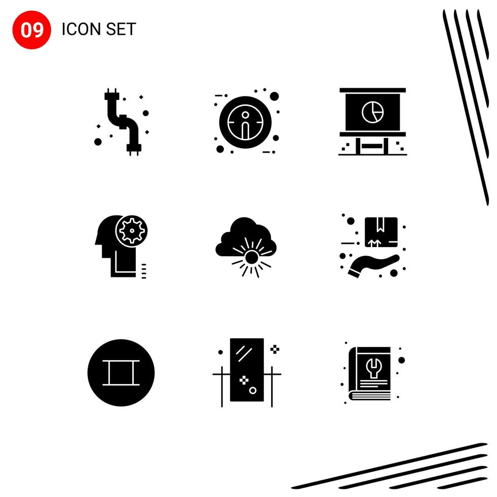 9 Universal Solid Glyph Signs Symbols of nature head businessman gear brainstorming Editable Vector Design Elements
