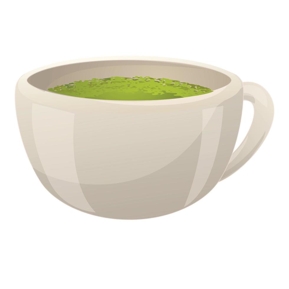 vector de dibujos animados de icono de taza de cerámica de té matcha. polvo verde