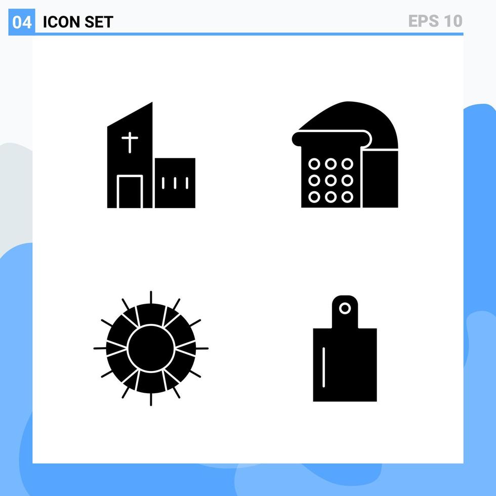 Modern 4 solid style icons. Glyph Symbols for general use. Creative Solid Icon Sign Isolated on White Background. 4 Icons Pack. vector