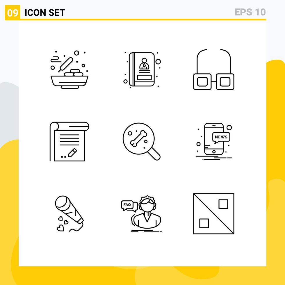 Editable Vector Line Pack of 9 Simple Outlines of science search read notebook knowledge Editable Vector Design Elements