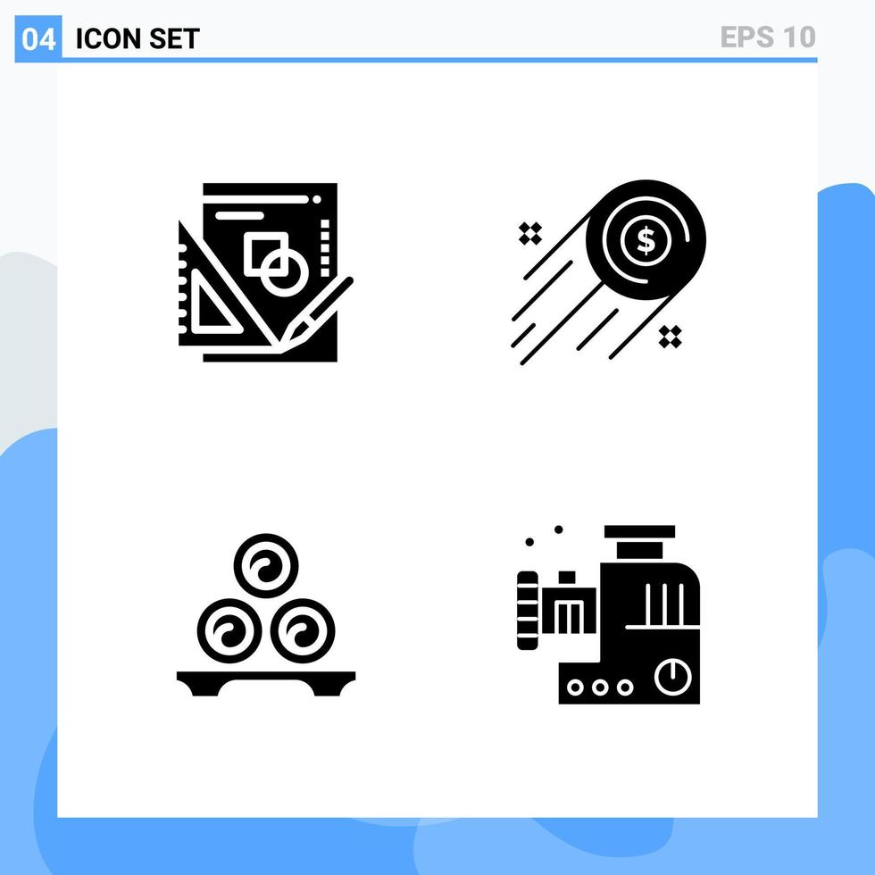 Modern 4 solid style icons. Glyph Symbols for general use. Creative Solid Icon Sign Isolated on White Background. 4 Icons Pack. vector