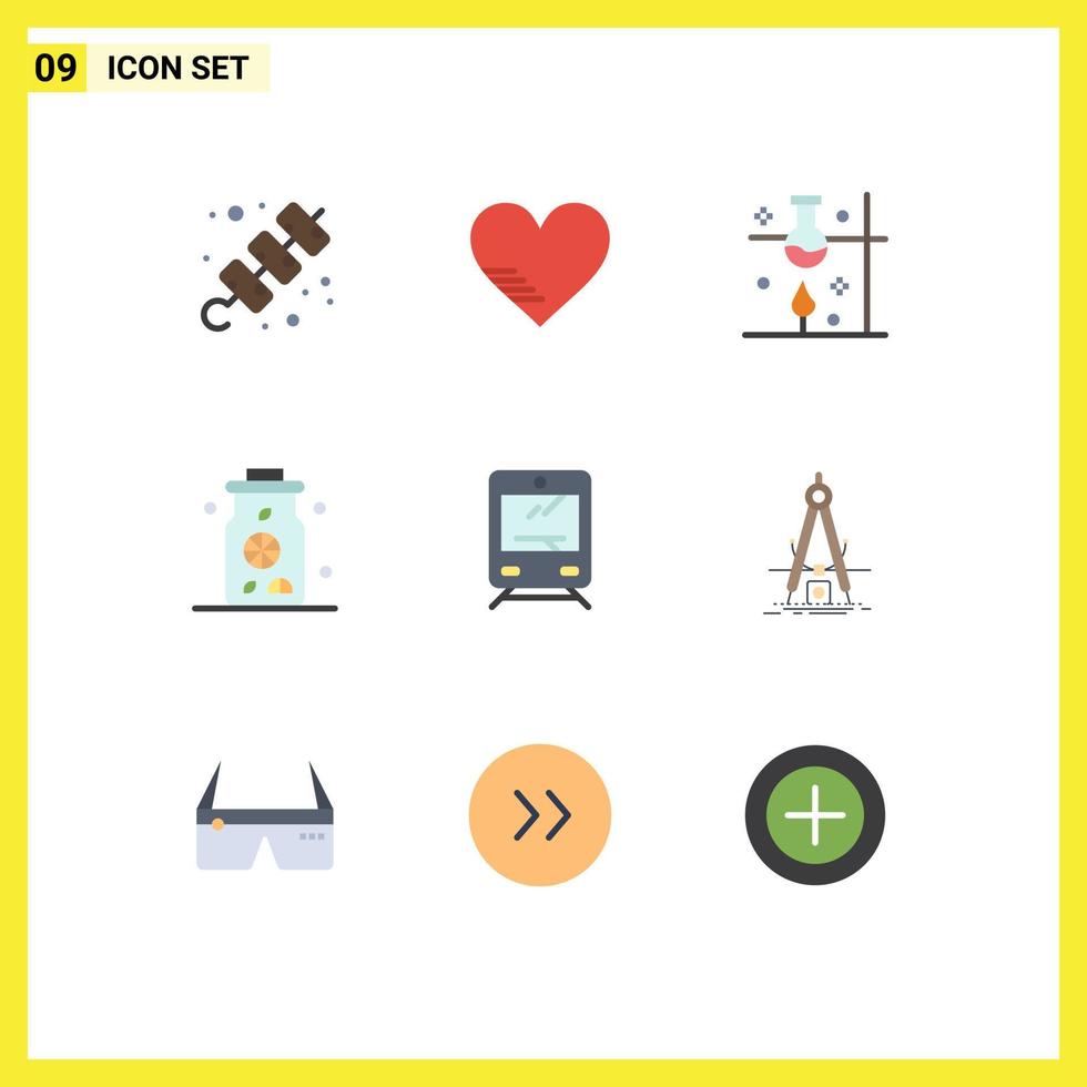 9 Flat Color concept for Websites Mobile and Apps transport drink laboratory lemon science lab Editable Vector Design Elements