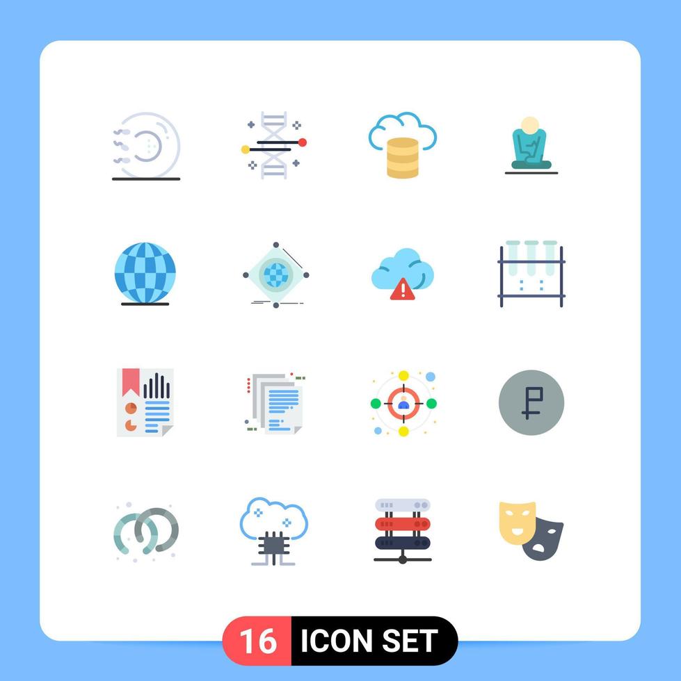 Pictogram Set of 16 Simple Flat Colors of global training genetic modification meditation hosting Editable Pack of Creative Vector Design Elements