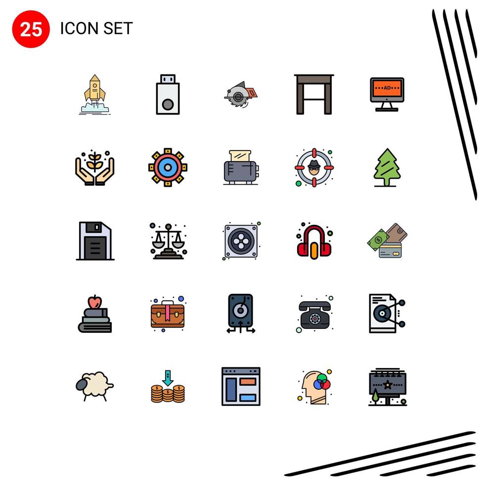 25 Creative Icons Modern Signs and Symbols of table desk products repair circular saw Editable Vector Design Elements