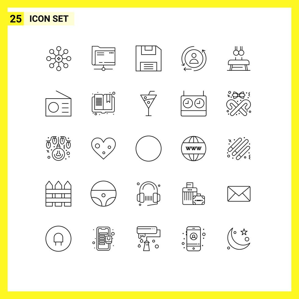 25 Thematic Vector Lines and Editable Symbols of rings fitness diskette exercise marketing Editable Vector Design Elements