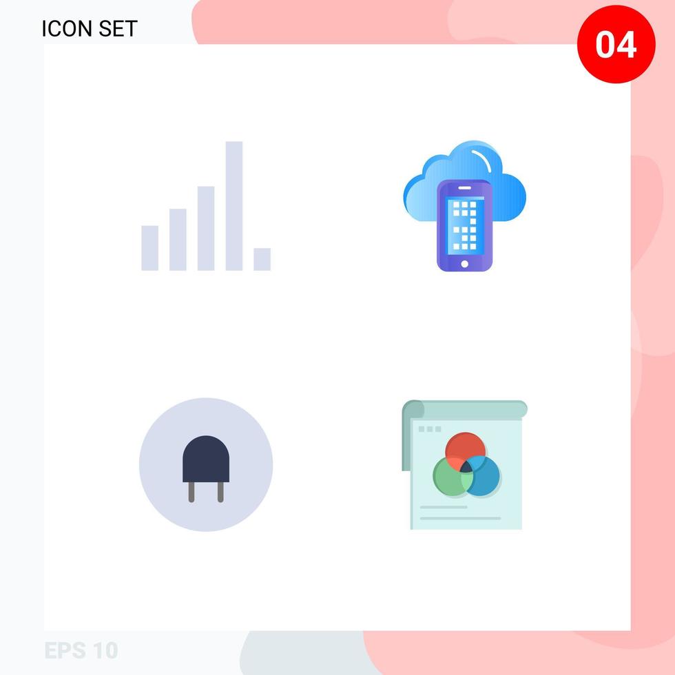 4 Universal Flat Icons Set for Web and Mobile Applications connection plug cloud cell poster Editable Vector Design Elements