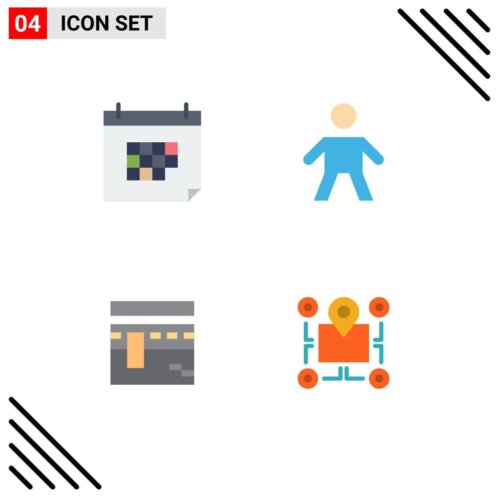 Set of 4 Modern UI Icons Symbols Signs for appointment mecca day kid islam Editable Vector Design Elements