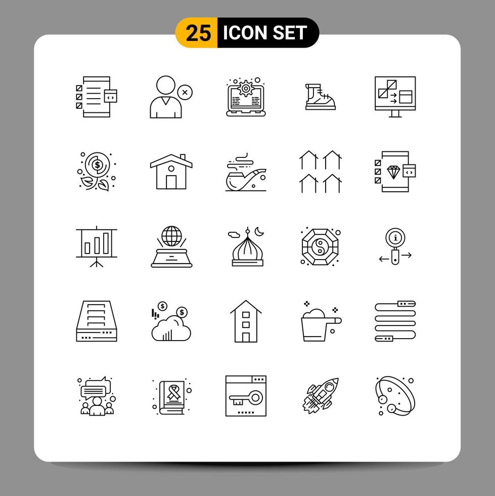 Group of 25 Lines Signs and Symbols for app track gear hiking boots Editable Vector Design Elements