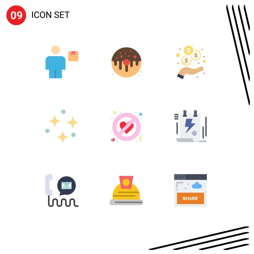 Modern Set of 9 Flat Colors Pictograph of adultery space food sky revenue Editable Vector Design Elements