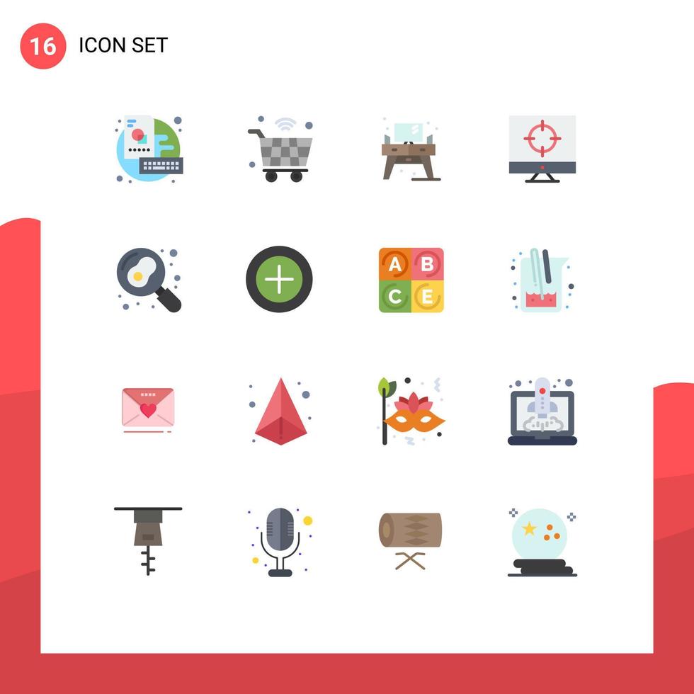Mobile Interface Flat Color Set of 16 Pictograms of cooking target wifi seo table Editable Pack of Creative Vector Design Elements