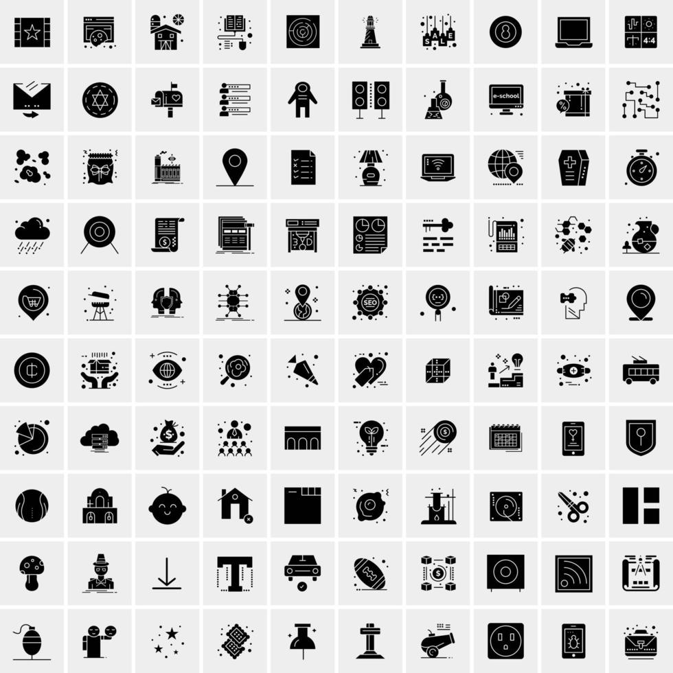100 Business Icon Solid Glyph Vector Illustration