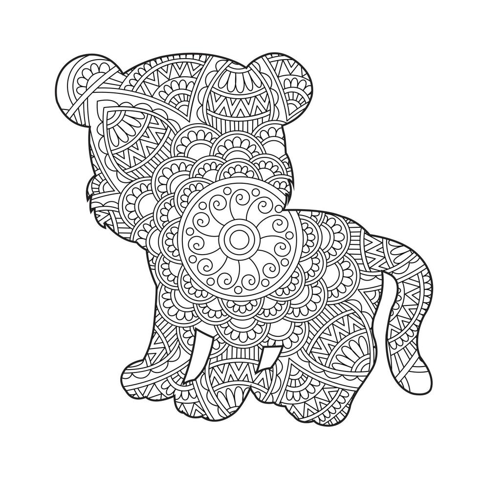 Cat Mandala Coloring Page for Adults Floral Animal Coloring Book Isolated on White Background Antistress Coloring Page Vector Illustration