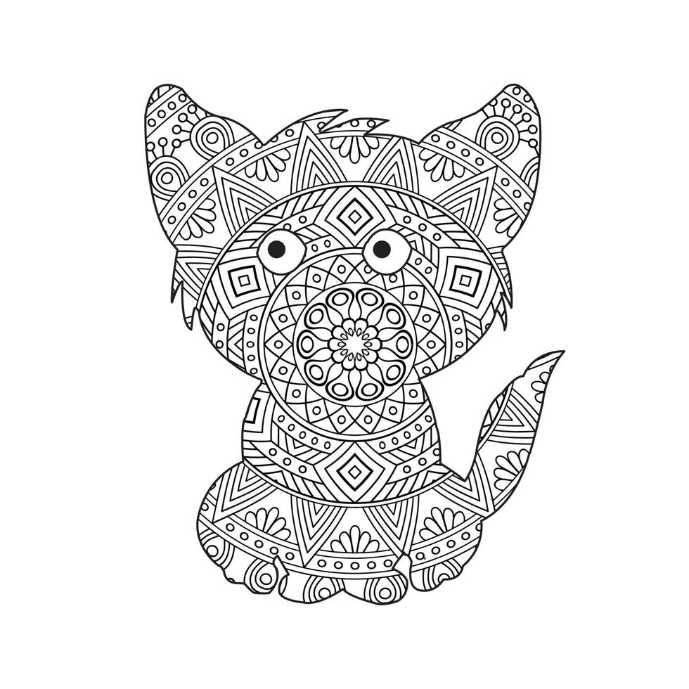 Cat Mandala Coloring Page for Adults Floral Animal Coloring Book Isolated on White Background Antistress Coloring Page Vector Illustration