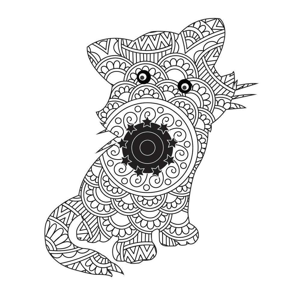 Cat Mandala Coloring Page for Adults Floral Animal Coloring Book Isolated on White Background Antistress Coloring Page Vector Illustration