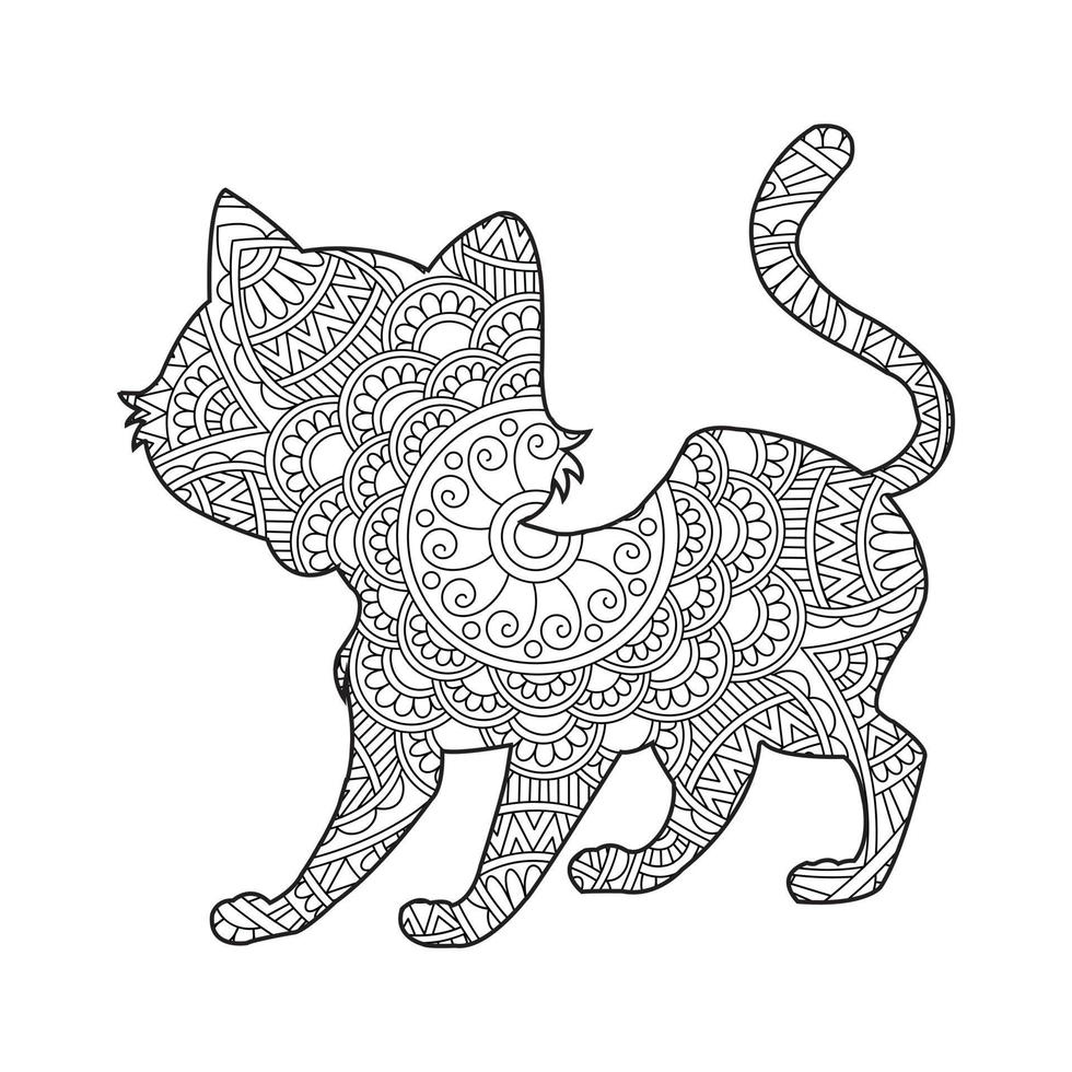 Cat Mandala Coloring Page for Adults Floral Animal Coloring Book ...