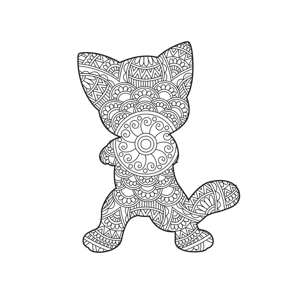 Cat Mandala Coloring Page for Adults Floral Animal Coloring Book Isolated on White Background Antistress Coloring Page Vector Illustration