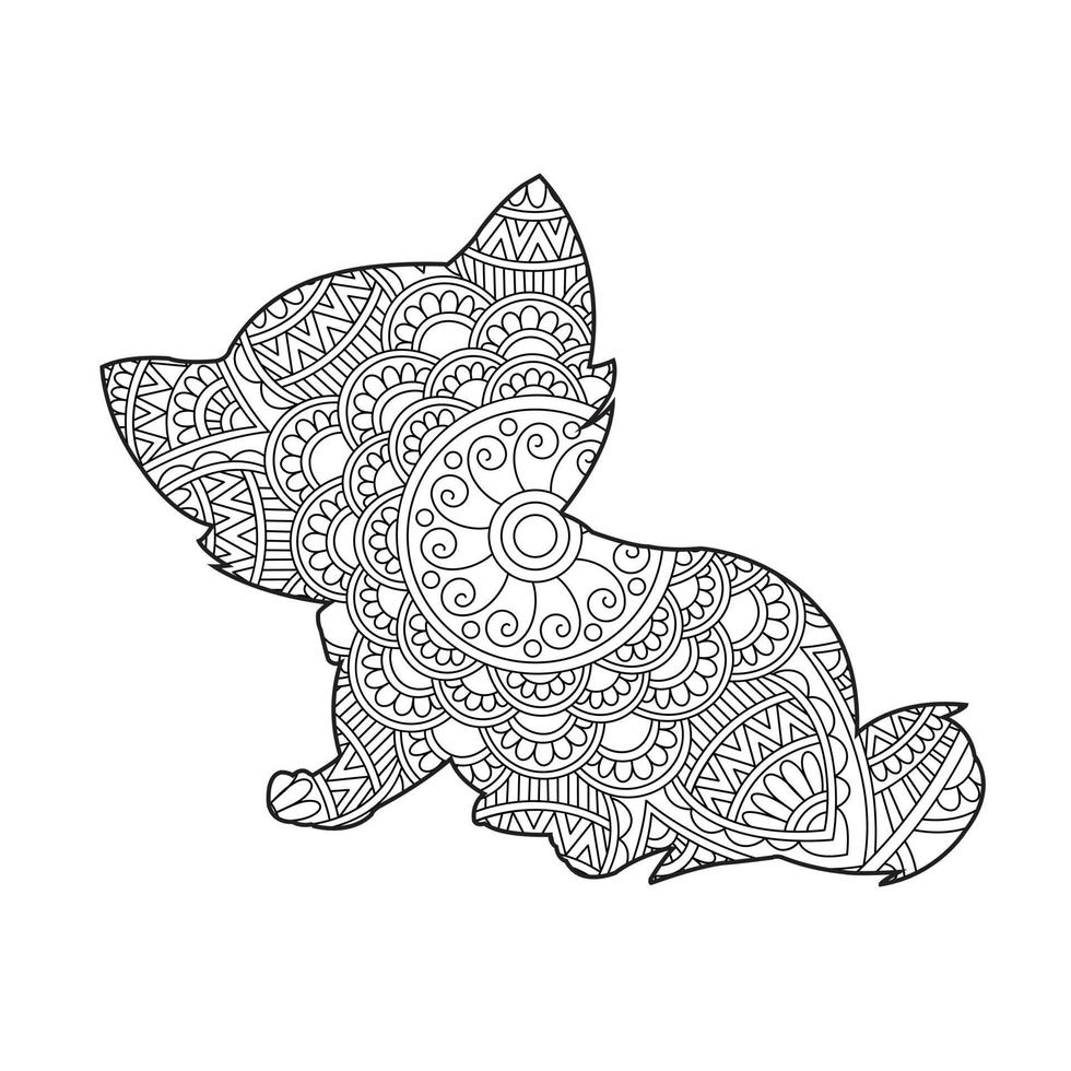 Cat Mandala Coloring Page for Adults Floral Animal Coloring Book Isolated on White Background Antistress Coloring Page Vector Illustration