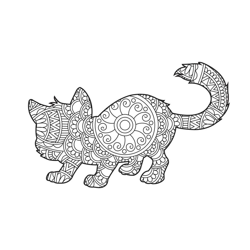 Cat Mandala Coloring Page for Adults Floral Animal Coloring Book ...