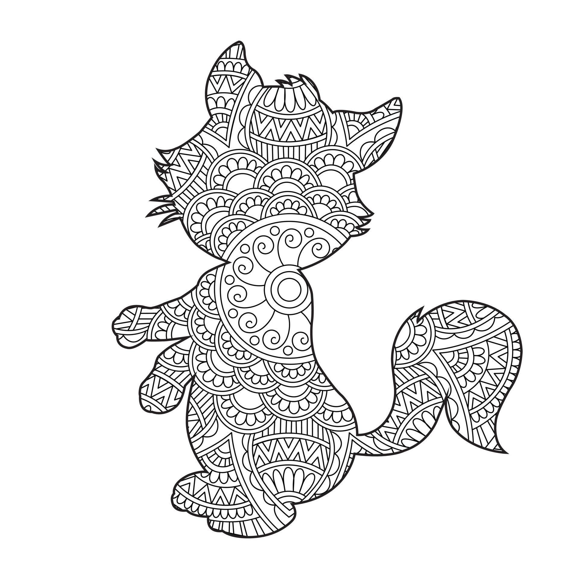Cat Mandala Coloring Page for Adults Floral Animal Coloring Book ...