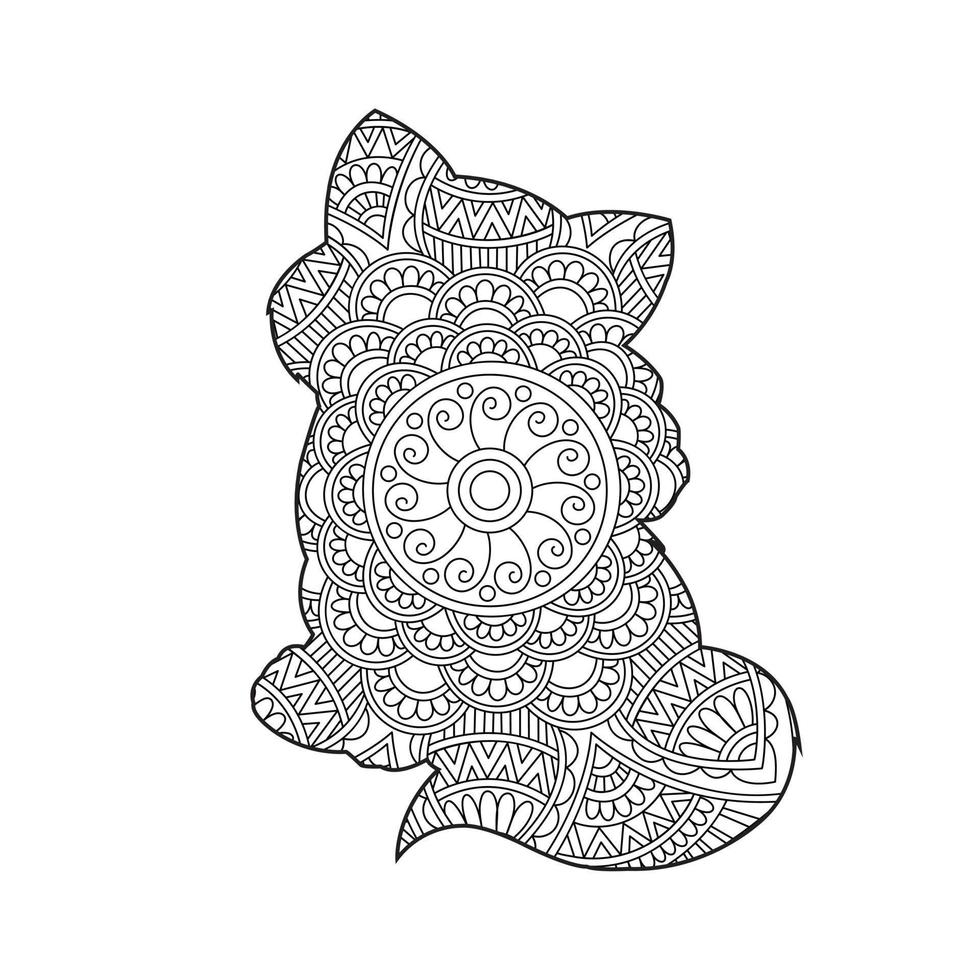 Cat Mandala Coloring Page for Adults Floral Animal Coloring Book Isolated on White Background Antistress Coloring Page Vector Illustration