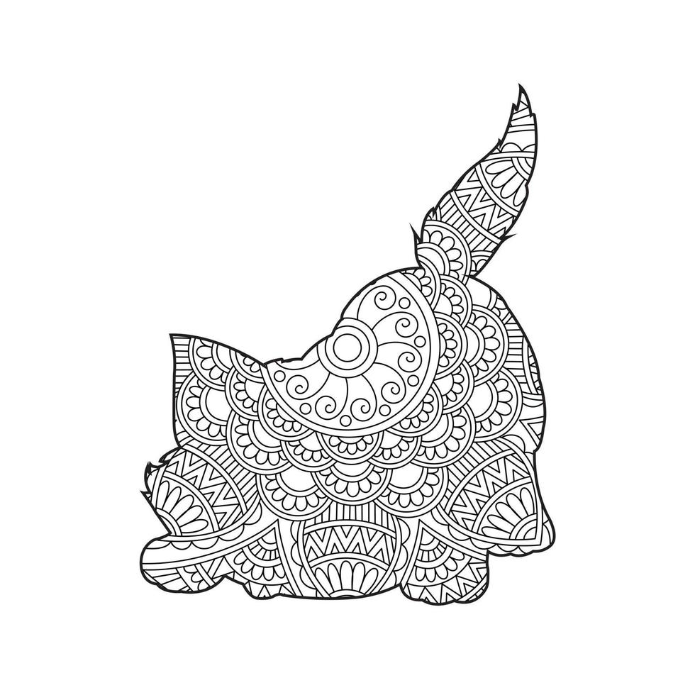 Cat Mandala Coloring Page for Adults Floral Animal Coloring Book Isolated on White Background Antistress Coloring Page Vector Illustration