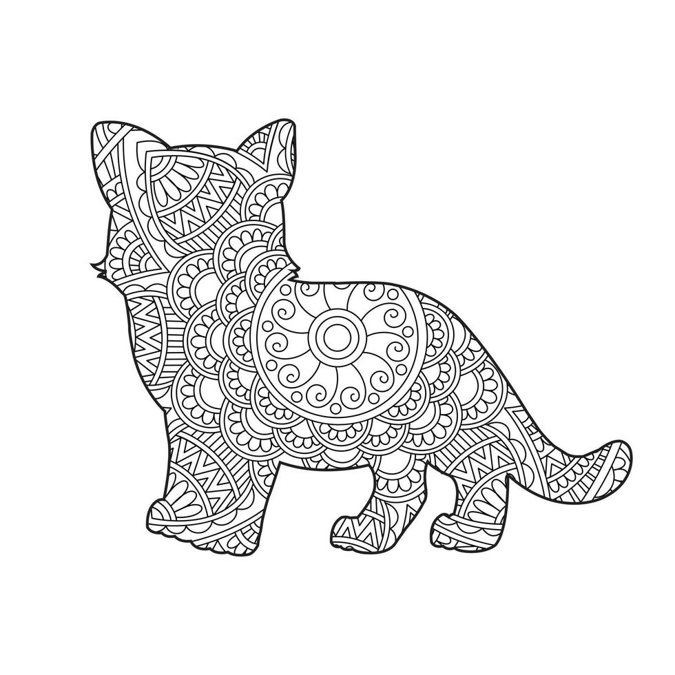 gato mandala página para colorear para adultos floral animal libro para colorear aislado sobre fondo blanco página para colorear antiestrés ilustración vectorial vector