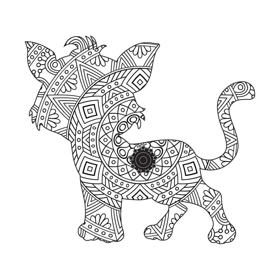 Cat Mandala Coloring Page for Adults Floral Animal Coloring Book Isolated on White Background Antistress Coloring Page Vector Illustration