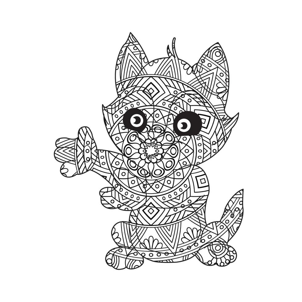 gato mandala página para colorear para adultos floral animal libro para colorear aislado sobre fondo blanco página para colorear antiestrés ilustración vectorial vector