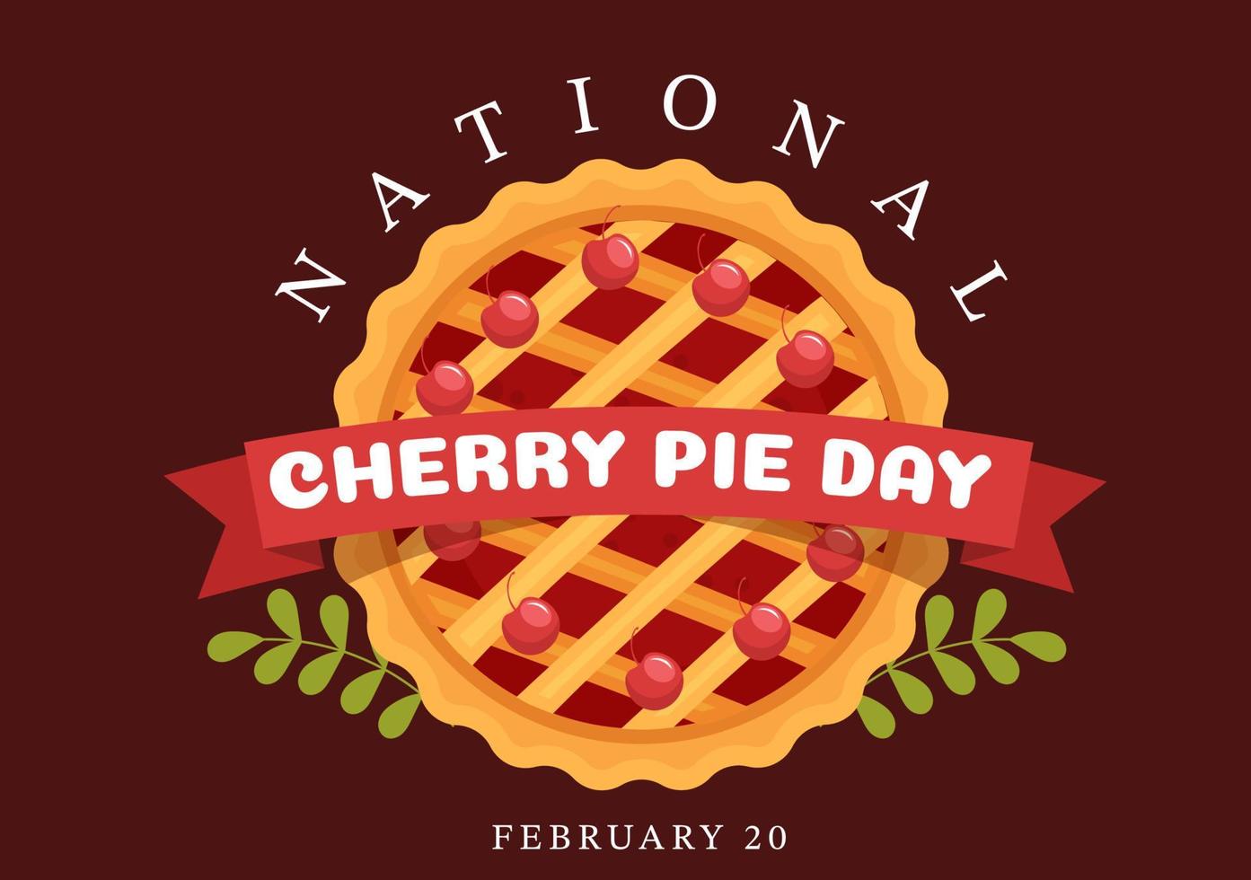 National Cherry Pie Day on February 20 with Food of Pastry Shells and Cherries Fillings in Flat Cartoon Hand Drawn Templates Illustration vector