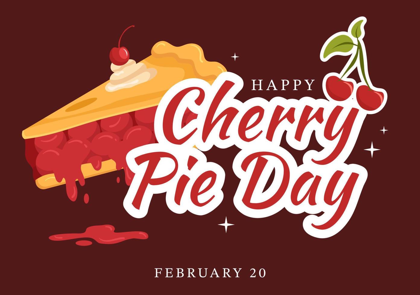 National Cherry Pie Day on February 20 with Food of Pastry Shells and Cherries Fillings in Flat Cartoon Hand Drawn Templates Illustration vector