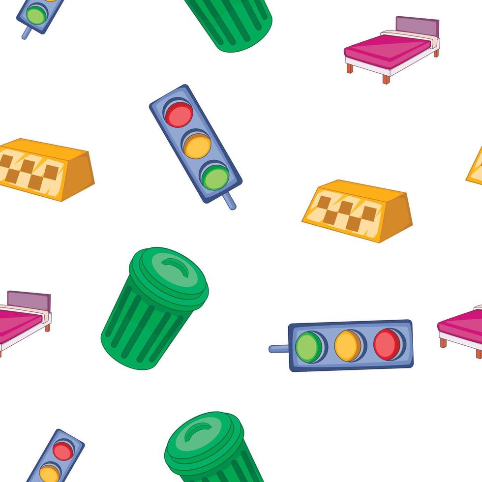 City public buildings pattern, cartoon style vector