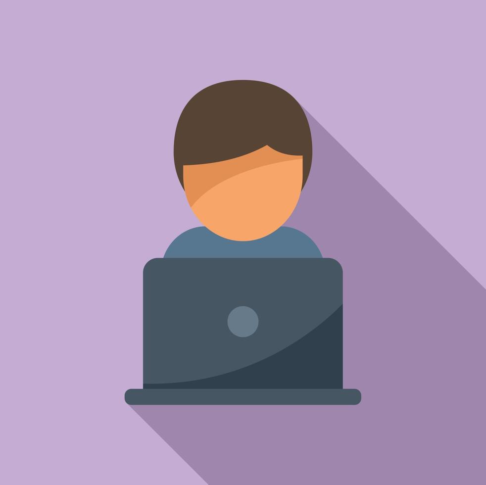 Remote laptop worker icon flat vector. Work time vector