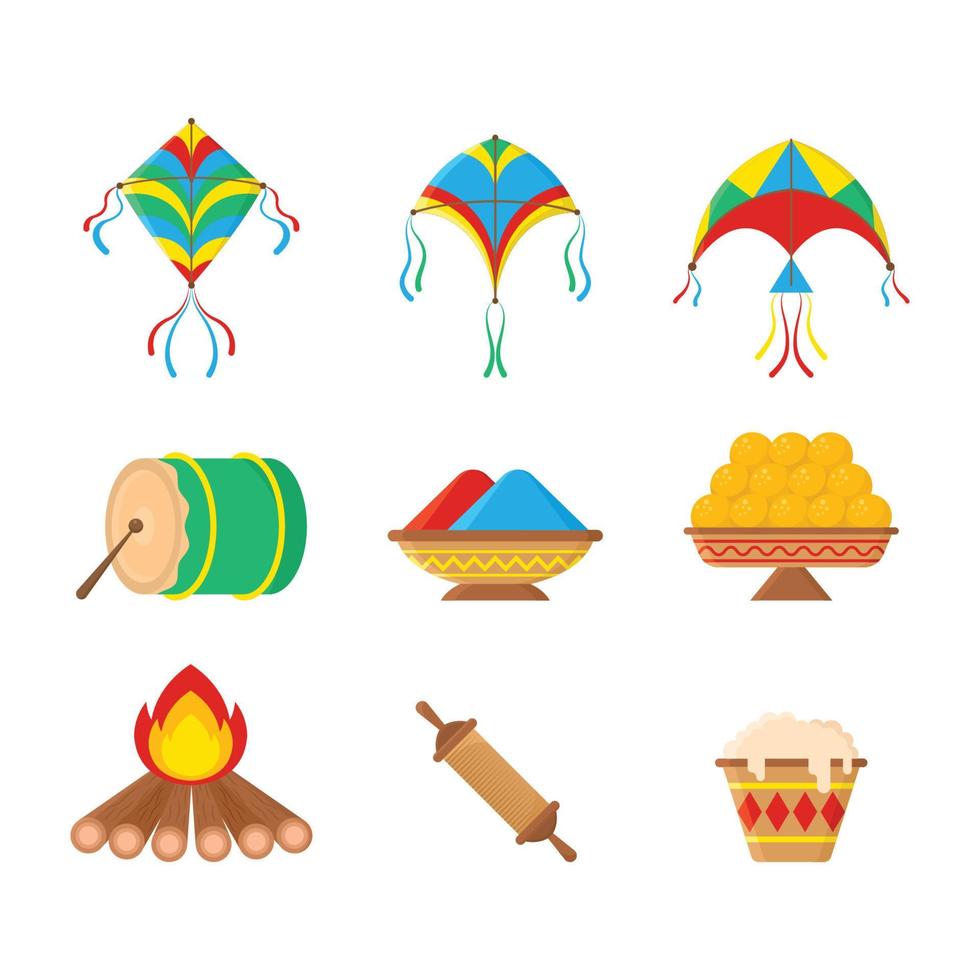 conjunto de iconos de elementos makar sankranti vector