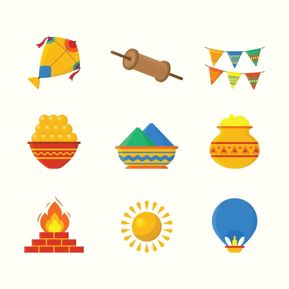 conjunto de iconos de elementos makar sankranti vector