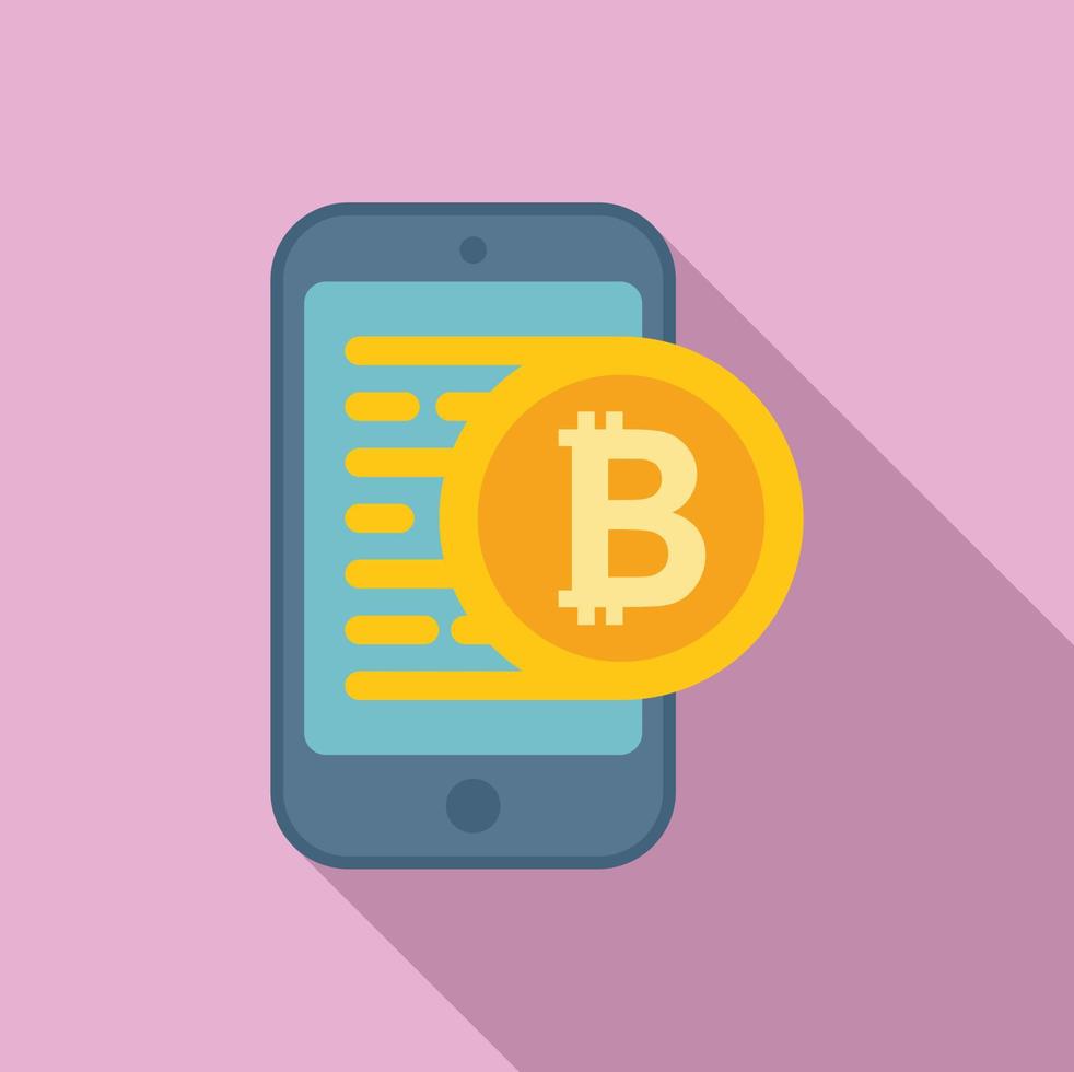 Phone finance icon flat vector. Crypto bitcoin vector
