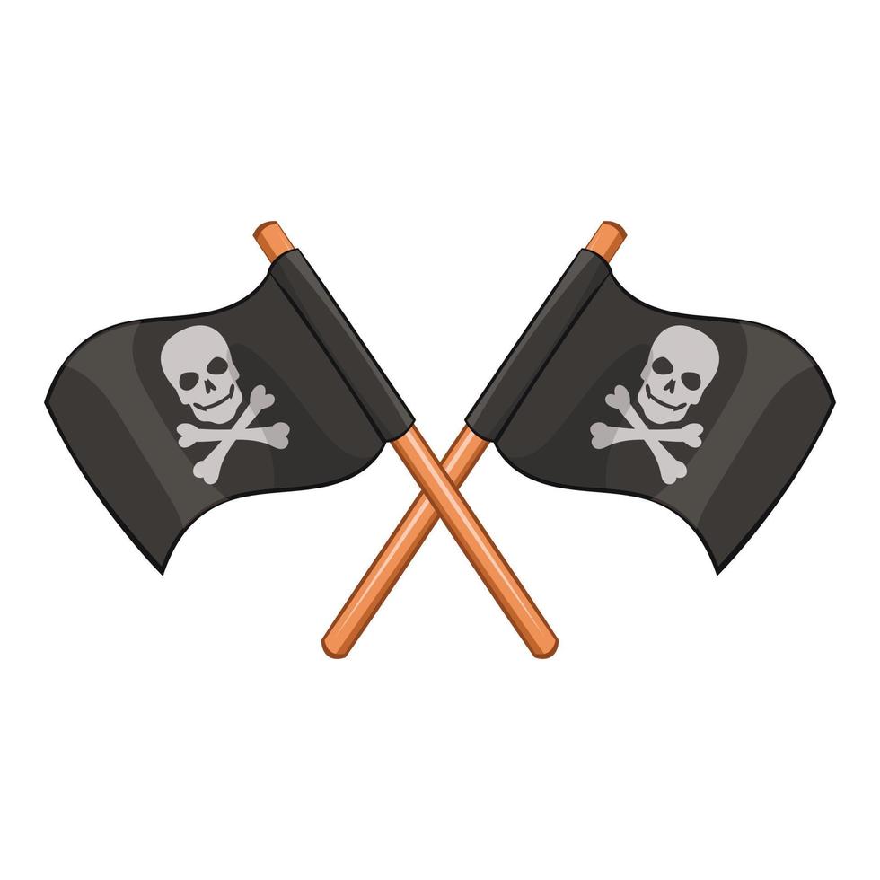 Crossed pirate flags icon, cartoon style vector