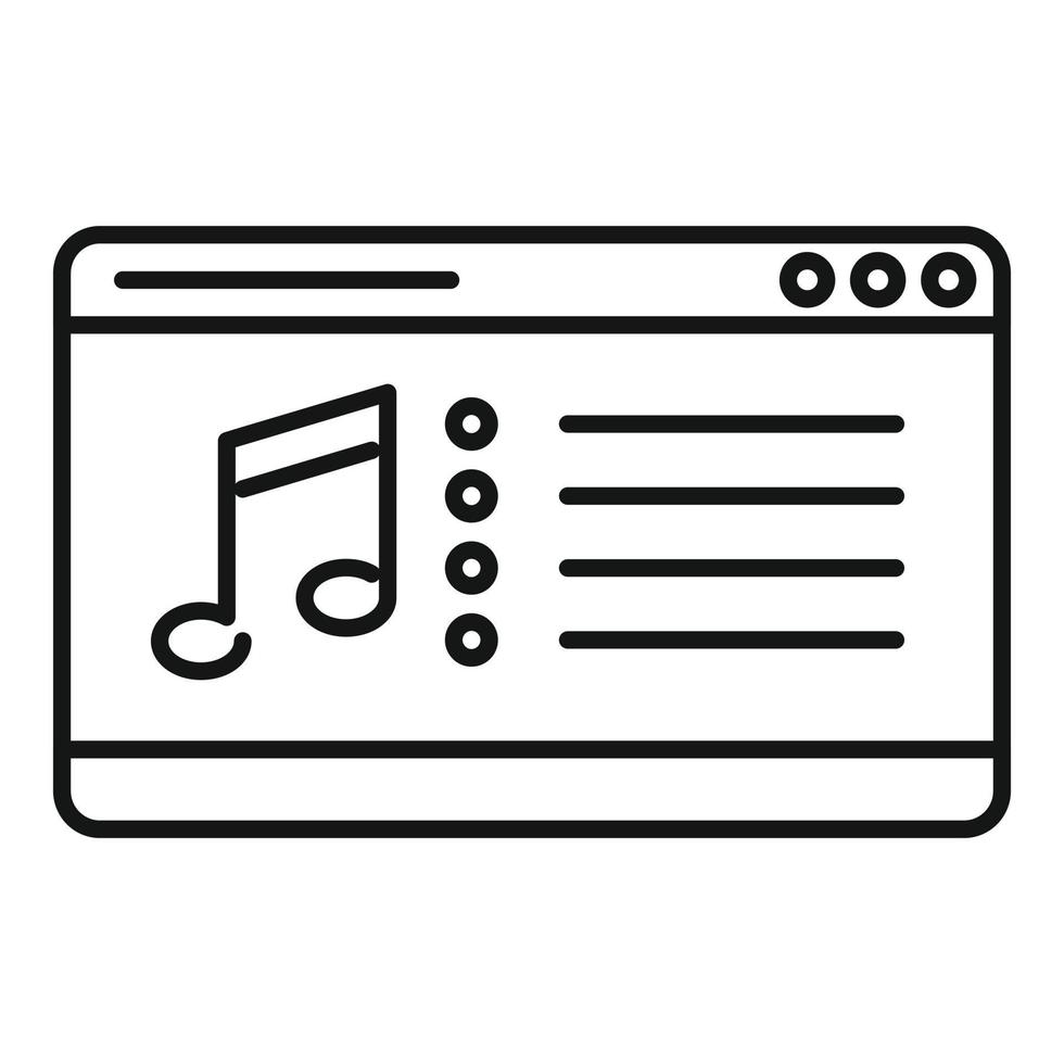 Laptop playlist icon outline vector. Music audio vector