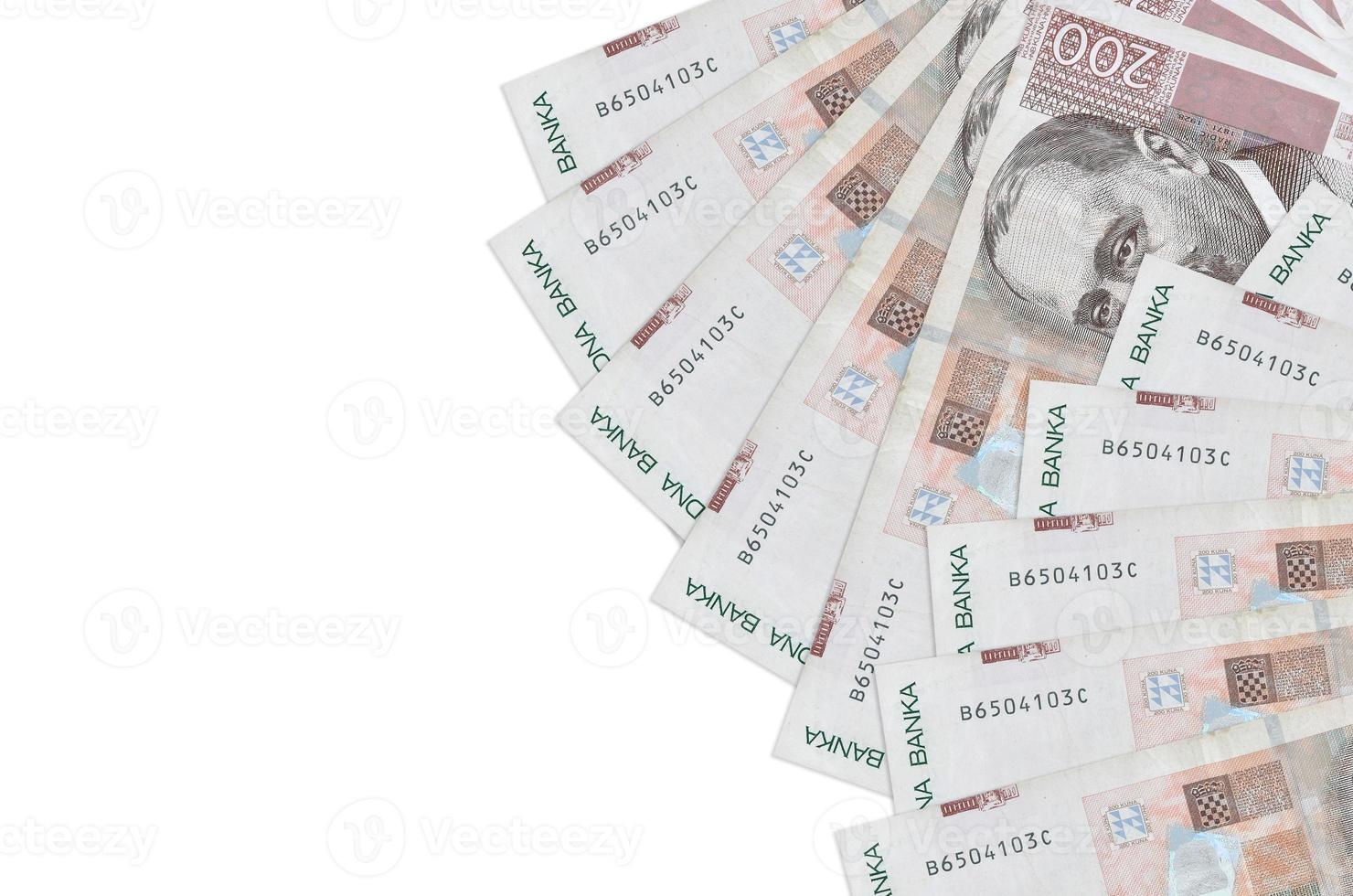 200 Croatian kuna bills lies isolated on white background with copy space. Rich life conceptual background photo